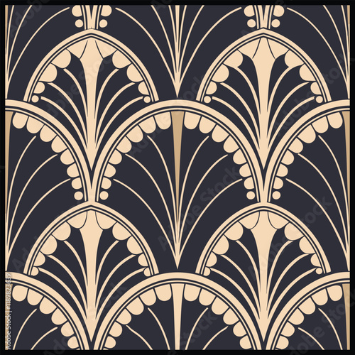 Luxury floral seamless pattern in art deco style. Vector illustration. Seamless pattern with decorative ornament. Template for carpet, shawl, wallpaper, textile.
