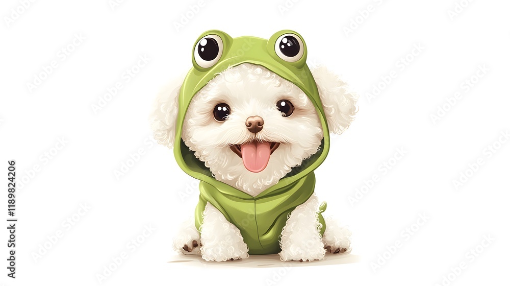 Fototapeta premium Adorable White Dog Wearing A Frog Costume