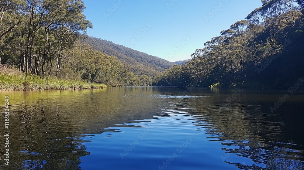 Serene River Reflections in a Mountain Valley Serene River Reflections in a Mountain Valley