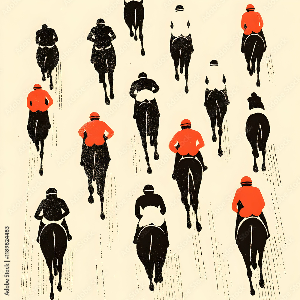 Horse Race Illustration: Jockey Silhouettes