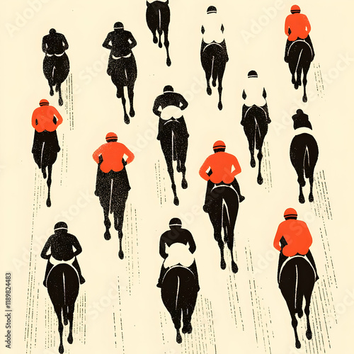 Obraz na płótnie Horse Race Illustration: Jockey Silhouettes w salonie