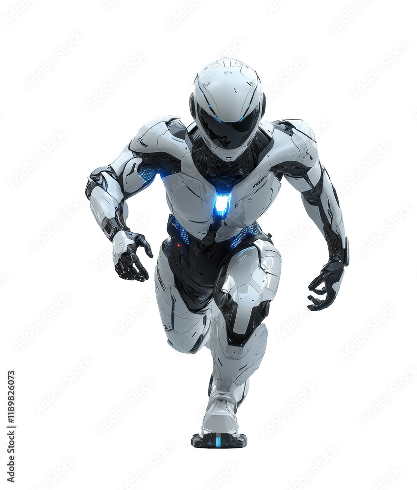 A futuristic man humanoid robot are running isolate on white background A futuristic man humanoid robot are running isolate on white background