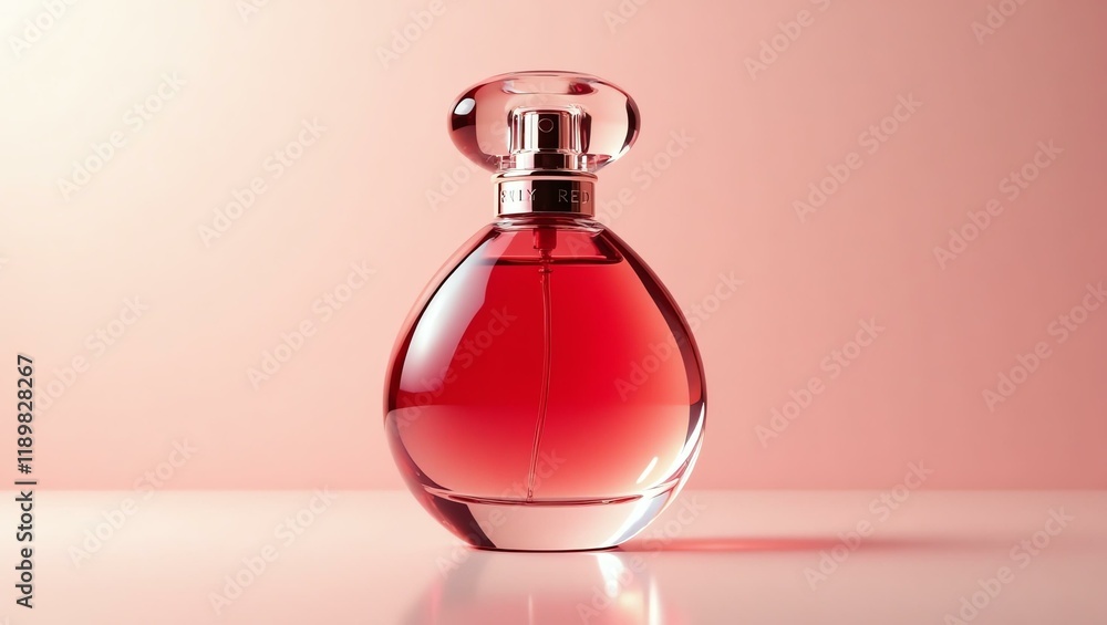ruby red perfume for women in a transparent luxury bottle, elegantly designed with sleek, modern curves and a glossy finish ruby red perfume for women in a transparent luxury bottle, elegantly designed with sleek, modern curves and a glossy finish