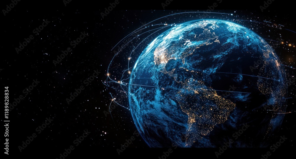 Naklejka premium Futuristic Earth Visualization from Space for Global Networks and Technology