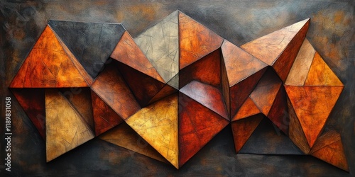 Wallpaper Mural Abstract Geometric Wooden Shapes Warm Earthy Tones Digital Art Piece Cubism Inspired Soft Lighting Torontodigital.ca