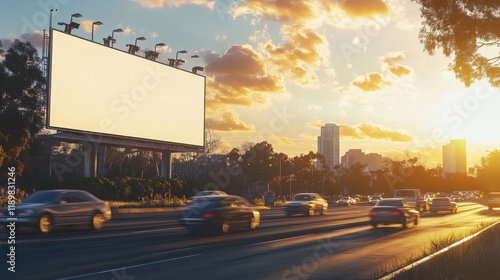 Sunset Cityscape Highway Billboard Advertising Scene