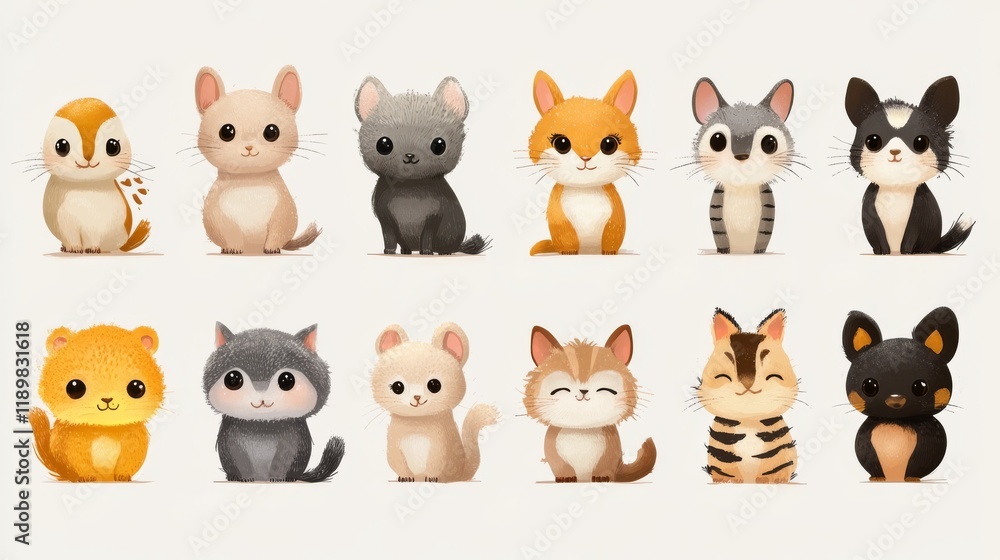 Fototapeta premium Cute cartoon animals set. illustration of a cute animal collection