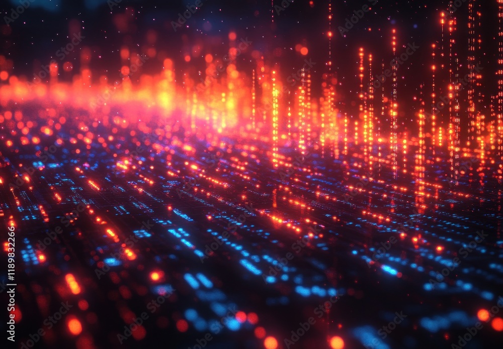 Fototapeta premium Futuristic Digital Landscape with Stock Market Graph and Glowing Data Visualizations