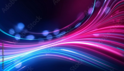 abstract futuristic background with pink blue glowing neon moving high speed wave lines and  photo