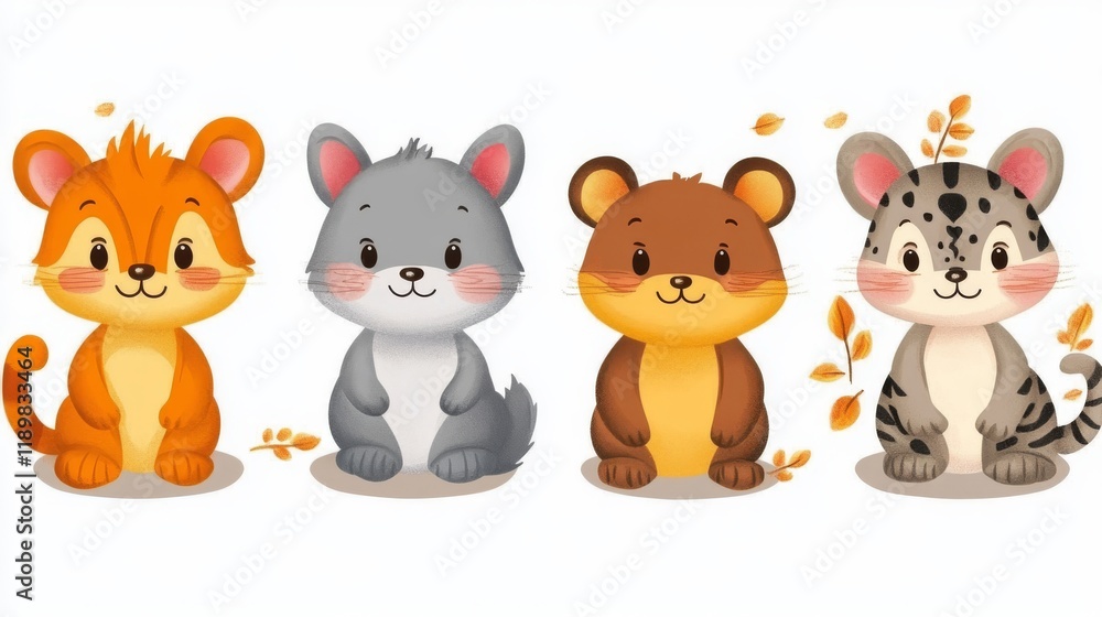 Naklejka premium Set of cute cartoon animals. illustration on white background