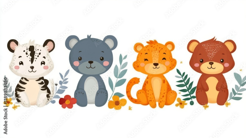 Naklejka premium Set of cute cartoon animals. illustration on white background