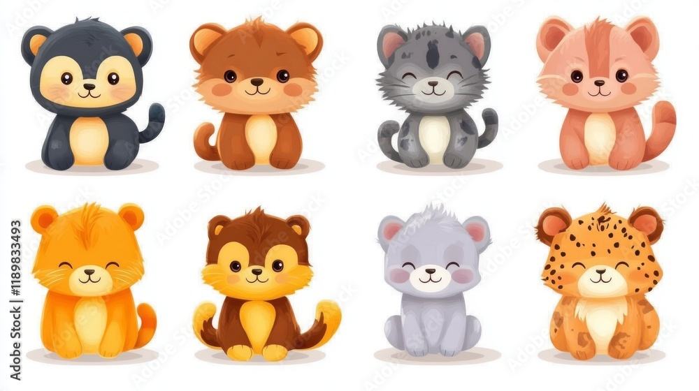 Fototapeta premium Set of cute cartoon animals. illustration on white background