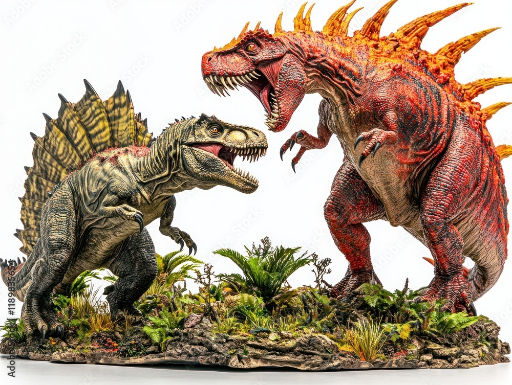 Fierce Dinosaur Confrontation; Fantasy Artwork; Prehistoric Battle
