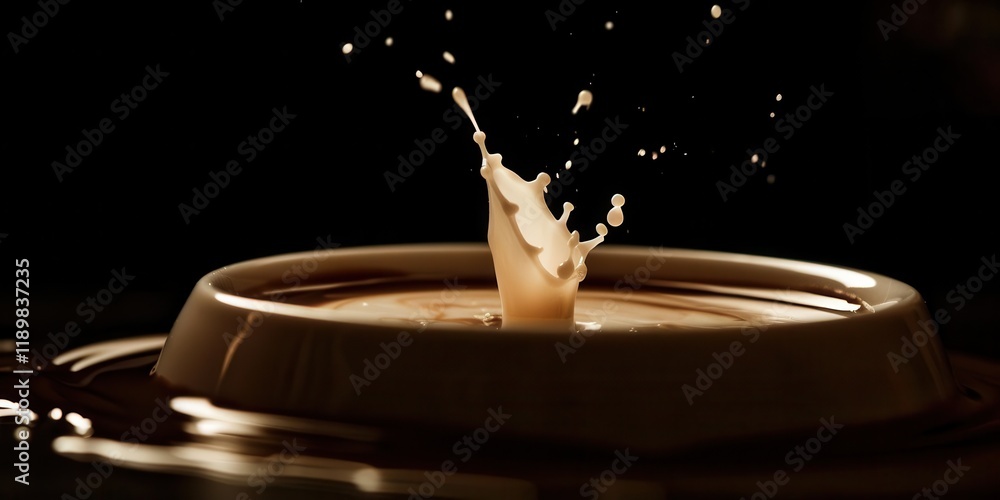 Obraz premium A splash of cream in a bowl, captured in a dramatic light setting, emphasizing motion and texture.