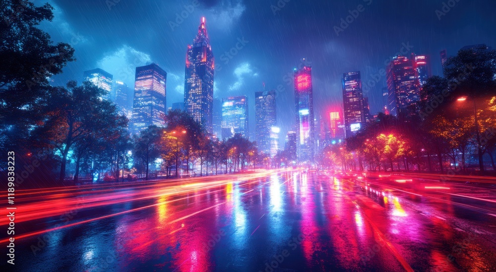 Futuristic Cyberpunk Cityscape with Neon Lights and Dynamic Movement Futuristic Cyberpunk Cityscape with Neon Lights and Dynamic Movement