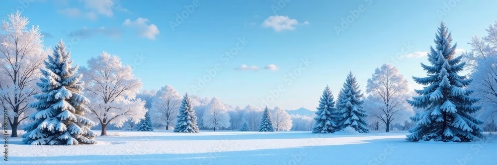 Frosty forest landscape with snow-covered trees and a clear blue sky, serene, cold, blue Frosty forest landscape with snow-covered trees and a clear blue sky, serene, cold, blue