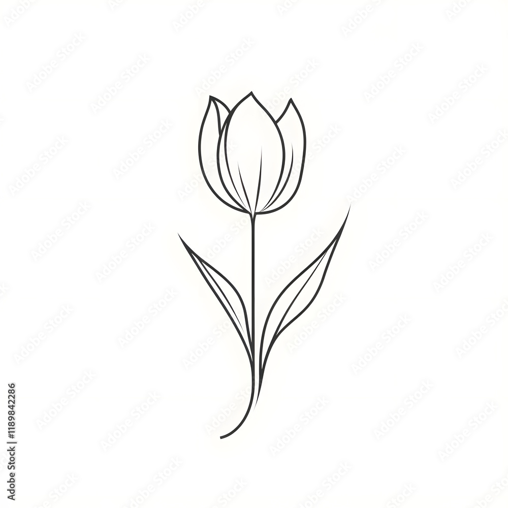 Obraz premium Minimalistic Tulip Icon with Long Curved Stem and Simple Petal Details
