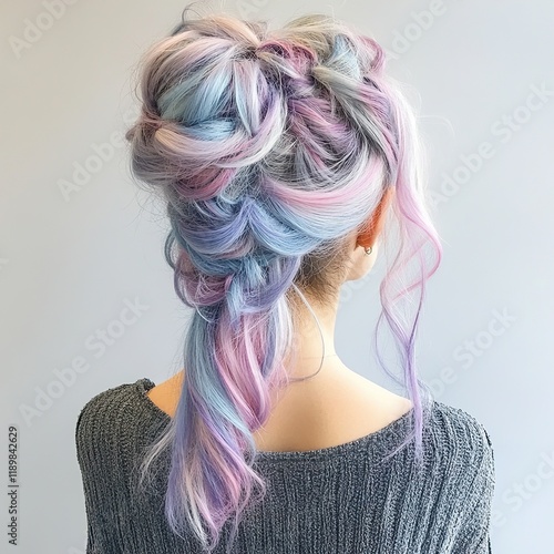 Pastel Braided Hairstyle: Colorful Hair Beauty and Fashion photo