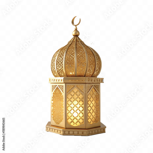 abstract 3d ramadan kareem lamp lantern in gold color style Isolated on a white background