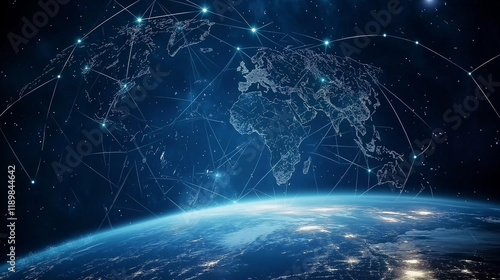 Global Connectivity: A stylized image of Earth, seen from space, with glowing lines connecting continents, representing the interconnectedness of our planet through technology and communication.