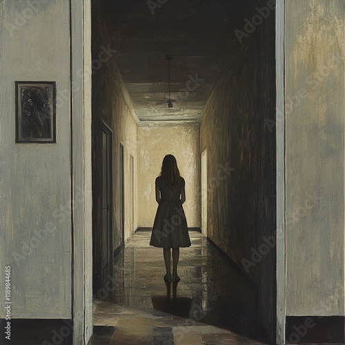 Solitude: A Pensive Figure in a Long Hallway