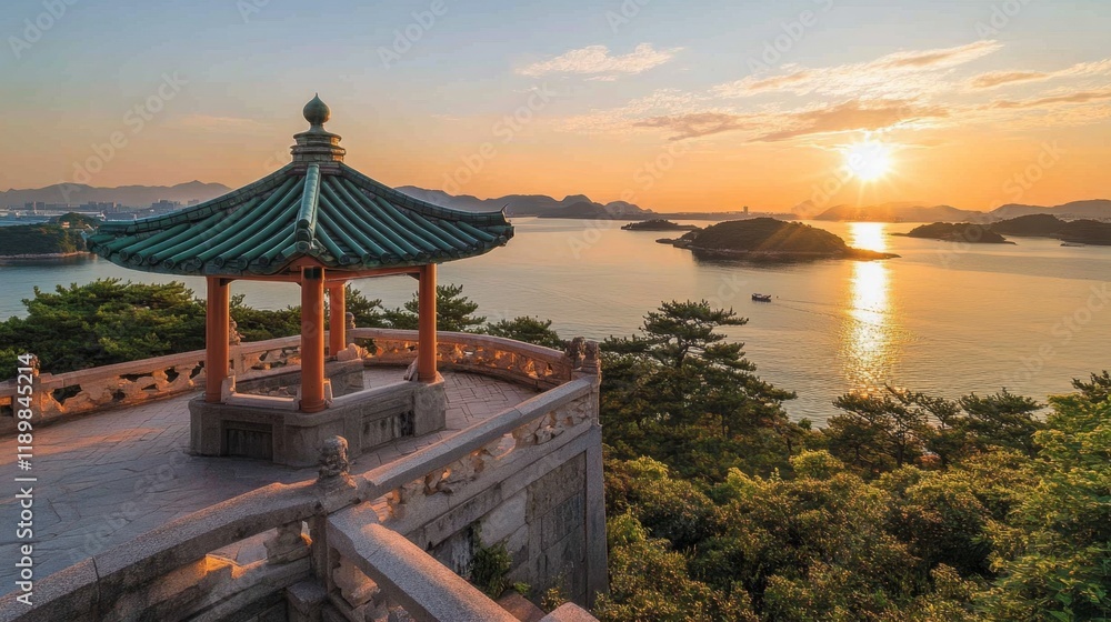 Obraz premium Ouchi-jukus picturesque scenery captured at sunset, the golden hues accentuating the historic charm.