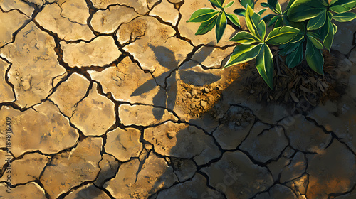 The notion of earth's global warming. arid and fissured ground, dehydrated due to a shortage of rain. the consequences of climate change. Shadowfall. Illustration photo