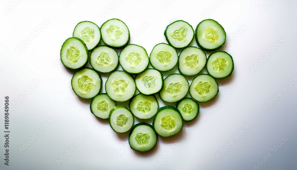 Refreshing cucumber slices arranged in a heart shape. Refreshing cucumber slices arranged in a heart shape.