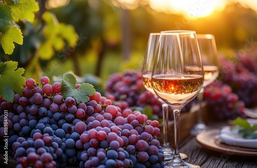 Wallpaper Mural Friends toasting with wine in vineyard gathering joyous celebration with grapes and rustic table Torontodigital.ca