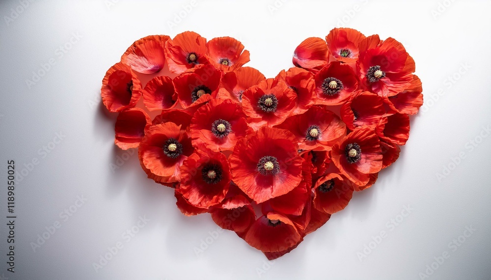 Red poppies arranged in a heart shape. Red poppies arranged in a heart shape.