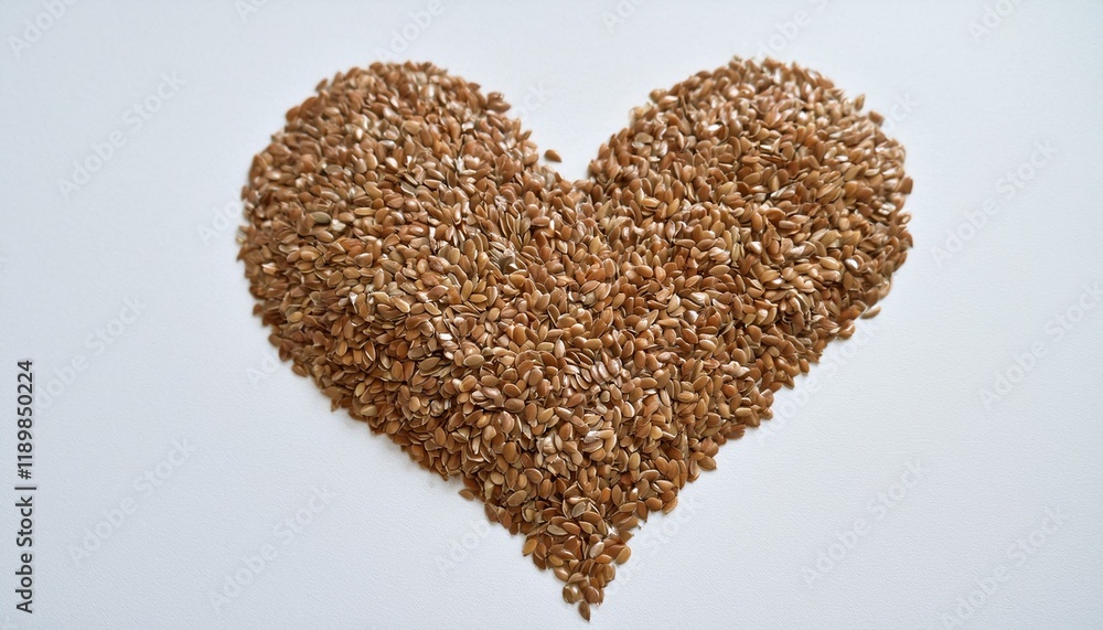 Heart-shaped pile of flax seeds on white background. Healthy food concept. Heart-shaped pile of flax seeds on white background. Healthy food concept.