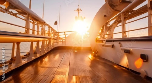 Golden Sunset Illuminating the Deck of a Majestic Cruise Ship