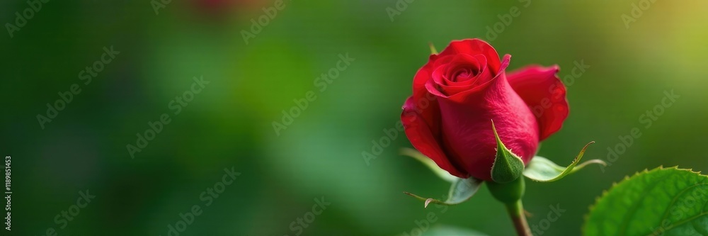Fototapeta premium Single red rose hip with seeds and leaves surrounding it, botanical, bloom