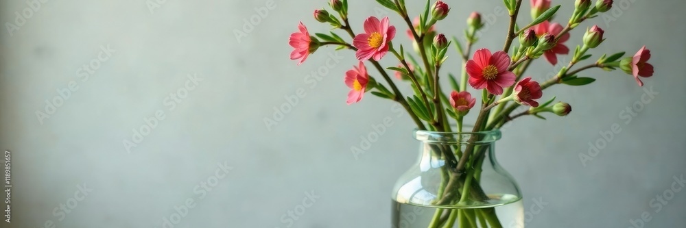 Small flowers and slender willow stems in a glass vase, willow, flowers, vases Small flowers and slender willow stems in a glass vase, willow, flowers, vases