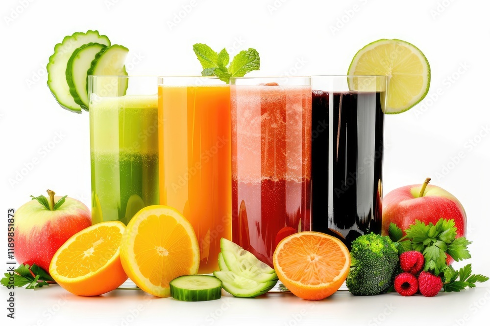 Flawless Visual of Glasses with Fresh Vegetable Juices Isolated on White Flawless Visual of Glasses with Fresh Vegetable Juices Isolated on White