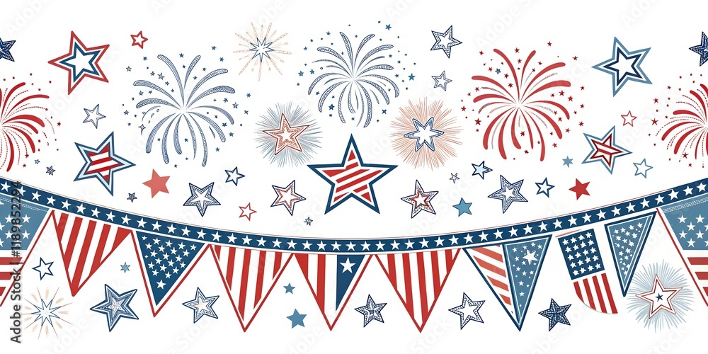 Obraz premium American patriotic bow seamless pattern for Independence day celebration. Isolated on white background. 4th of July holiday decor 