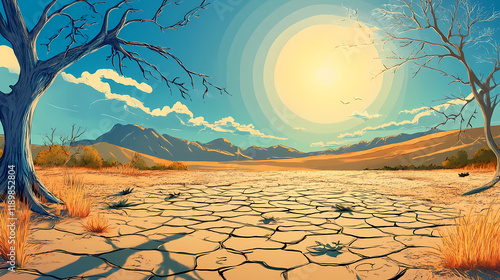 Illustration of drought and water shortage. Shadowfall. Illustration photo