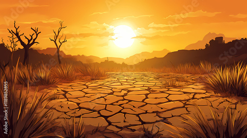 Illustration of drought and water shortage. Shadowfall. Illustration photo