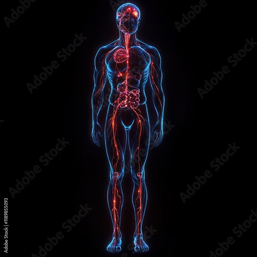 Wallpaper Mural Detailed Anatomical Illustration of Human Circulatory System Rear View with Glowing Veins on Black Background Torontodigital.ca