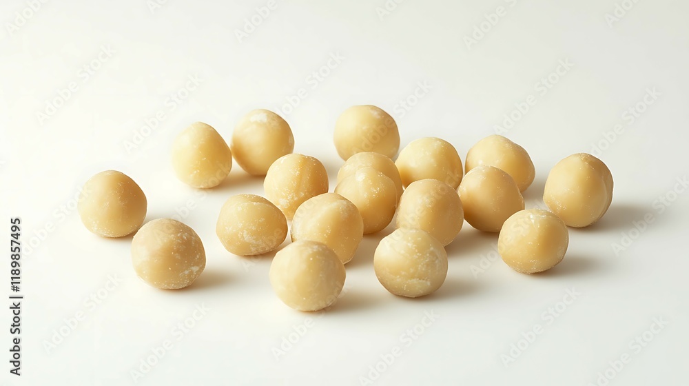 Pile of macadamia nuts isolated on white background Pile of macadamia nuts isolated on white background