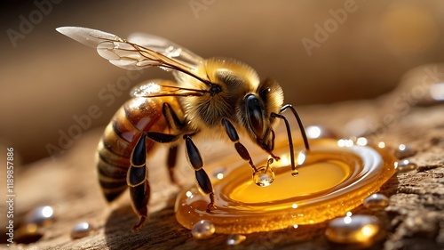 Bee Carrying A Tiny Droplet Of Golden Honey Back To Its Hive photo