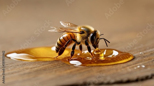 Bee Carrying A Tiny Droplet Of Golden Honey Back To Its Hive photo