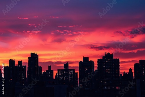Wallpaper Mural A vibrant sunset casts colorful hues over a city skyline, highlighting urban architecture. Torontodigital.ca
