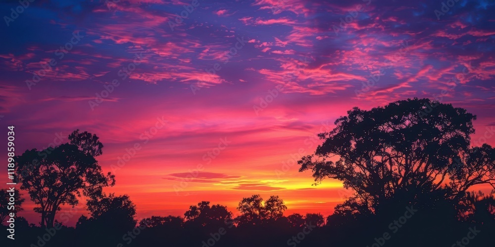 A vibrant sunset over silhouetted trees, showcasing a stunning blend of colors in the sky. A vibrant sunset over silhouetted trees, showcasing a stunning blend of colors in the sky.