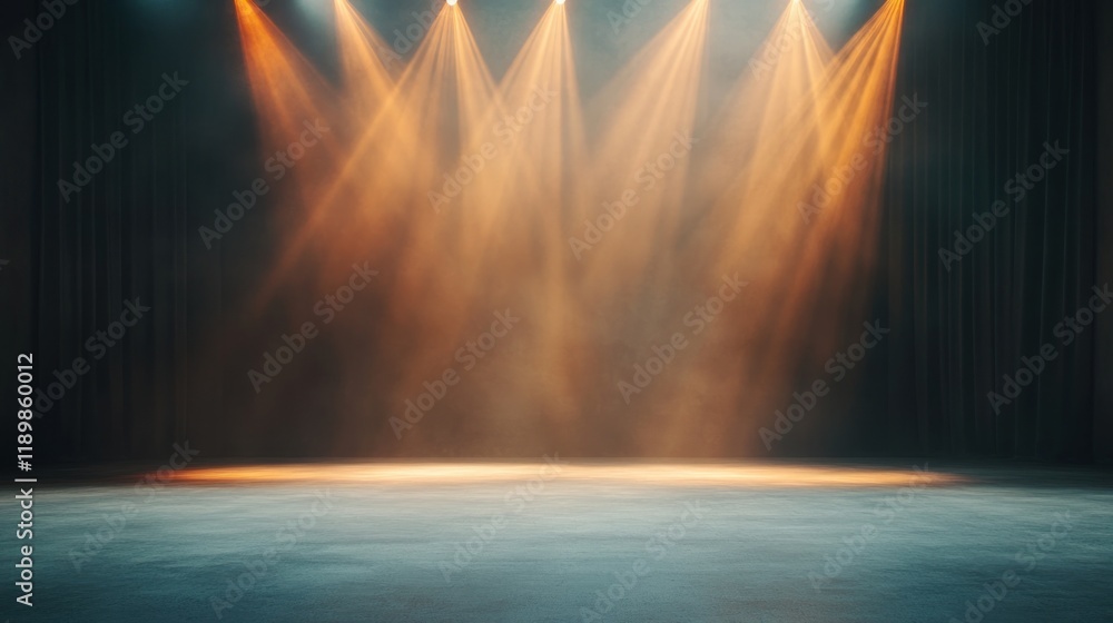 Fototapeta premium Dynamic spotlight stage performance theater dramatic setting front view artistic expression