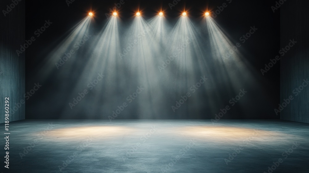 Obraz premium Illuminated stage setup for a live performance indoor venue dramatic lighting aesthetic viewpoint event concept