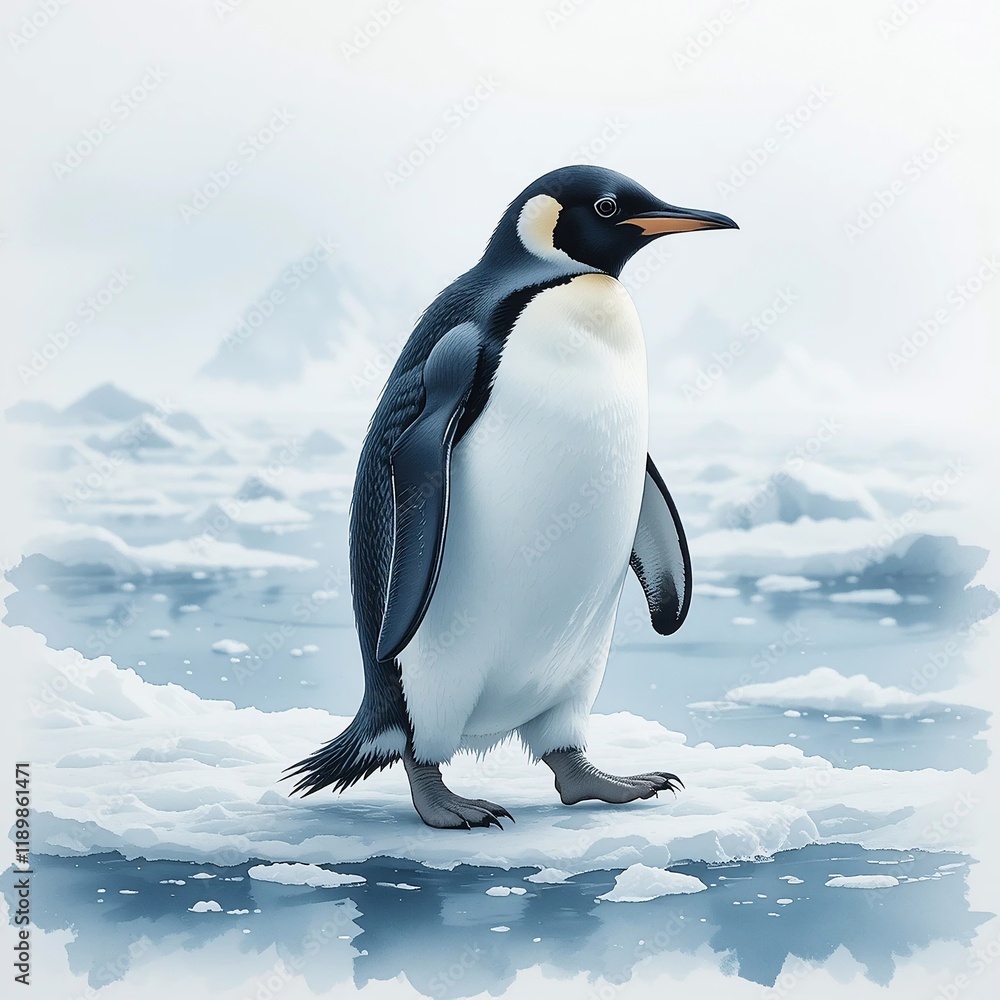Fototapeta premium Majestic Emperor Penguin on Antarctic Ice Wildlife Photography Winter