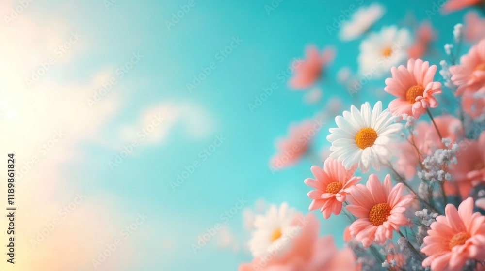 Fototapeta premium Floral blooming action in a sunlit garden nature bright close-up view serenity concept