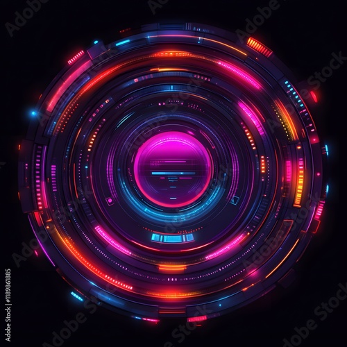 Abstract glowing circular tech interface.
