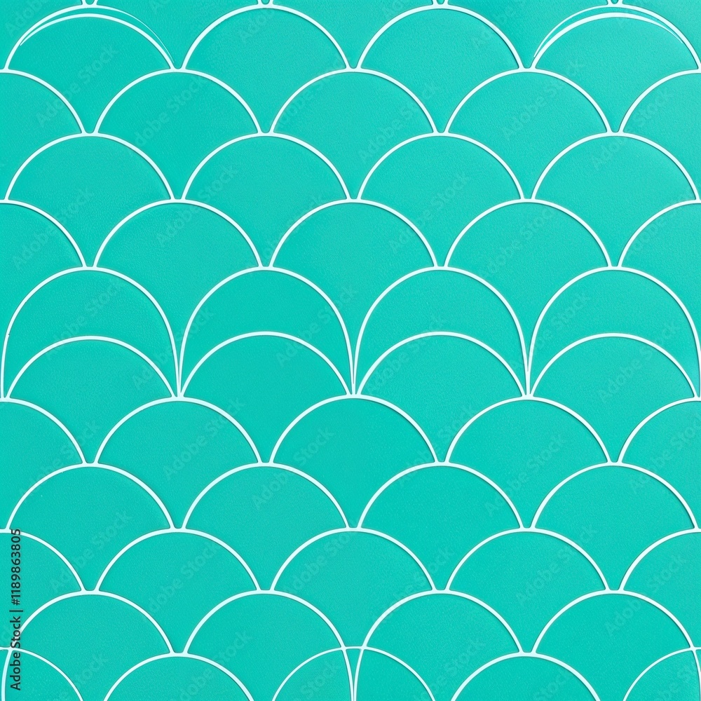 Art Deco seamless pattern of overlapping teal semi-circles, each outlined in white, with a subtle mosaic texture. Direct harsh shadows, earthy and cozy tones. Art Deco seamless pattern of overlapping teal semi-circles, each outlined in white, with a subtle mosaic texture. Direct harsh shadows, earthy and cozy tones.